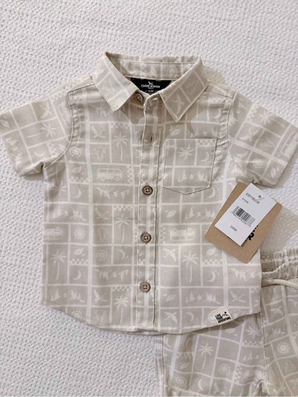 Eddie Bauer Cream Short-Sleeve Button Shirt & Shorts Set